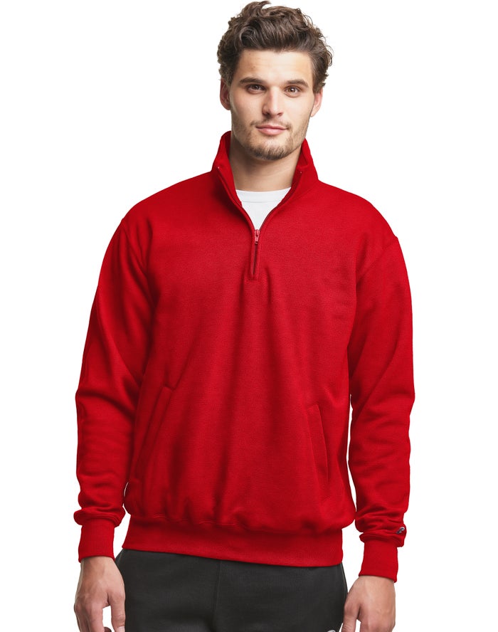 Champion Powerblend Fleece 1/4 Zip With Pockets Sweatshirt Heren - Rood - Belgie 7503PCMYT